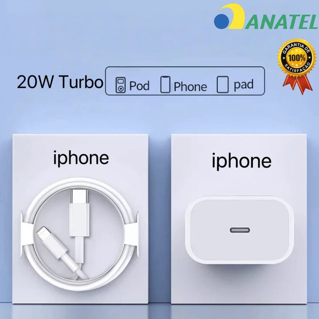 Carregador Original Para iPhone 11 12 13 14 15 16 Fonte + Cabo 20w PD Turbo Rapido Tipo C Lightning