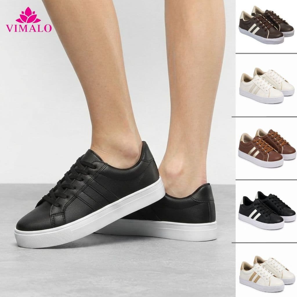 Tênis Feminino Casual Vimalo Offwhite, Caramelo e Marrom, Preto, Branco