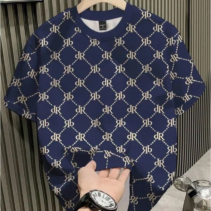 2026 Impressão 3D digital Transfronteiriça Masculina high street Solta E Versátil Camiseta De Manga Curta Com Gola Redon