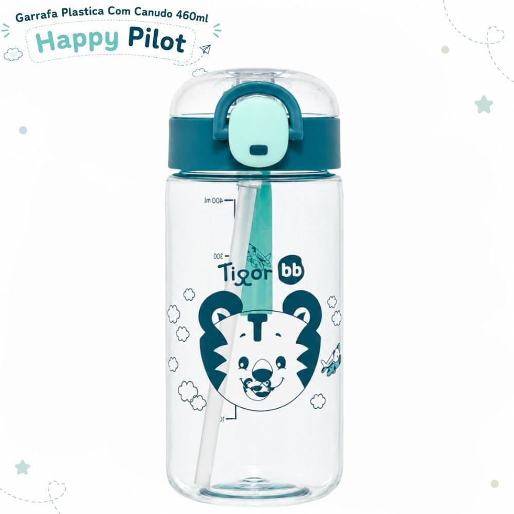 Garrafa Plastica Com Canudo 460ml Tigor Tigre Happy Pilot