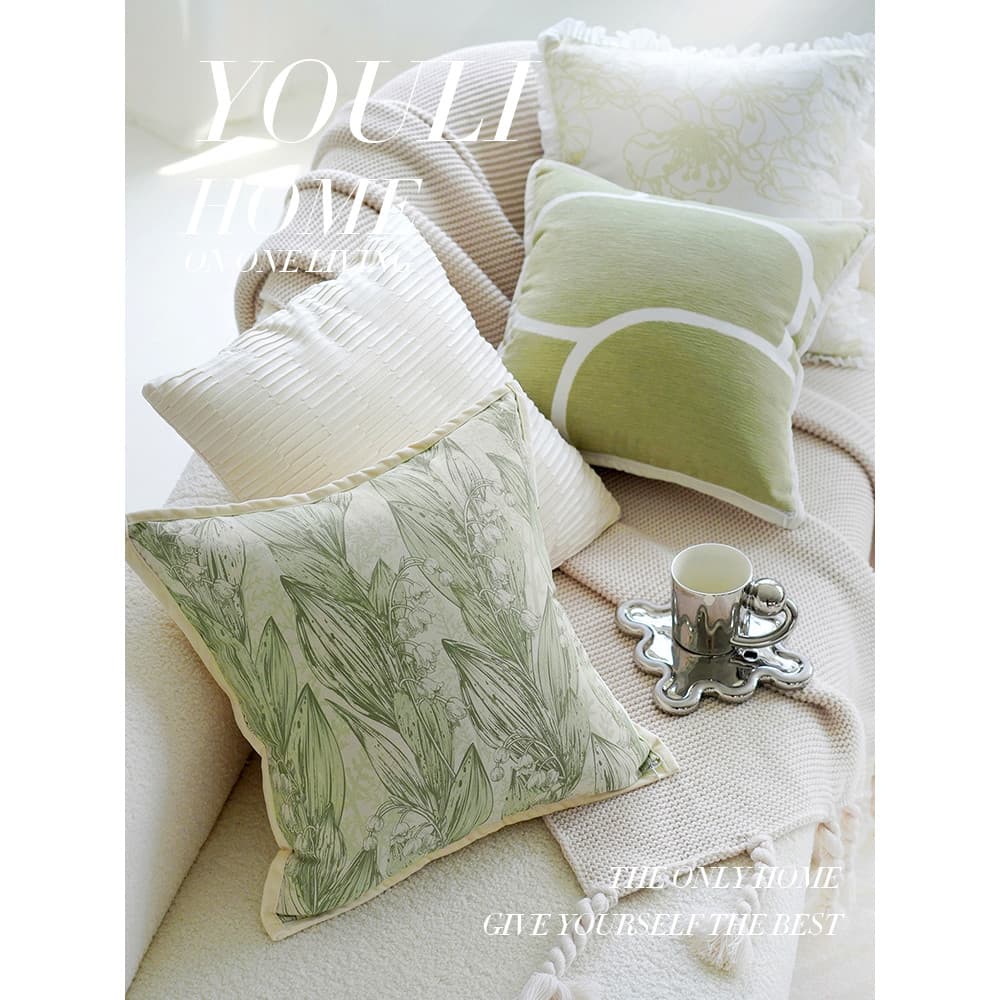 Fronha estilo creme francês Jacquard sala de estar sofá travesseiro encosto verde famoso cabeceira Bay janela almofada