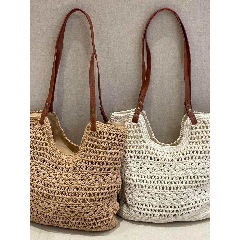 Coreano simples fio de algodão malha saco feminino grande capacidade crochê Commuter bolsa de ombro High-End férias saco