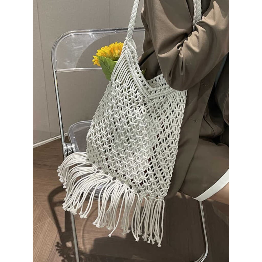 Novo estilo Mori estilo crochê oco tecido bolsa feminina de um ombro núcleo-fiado algodão artesanal All-Match moda