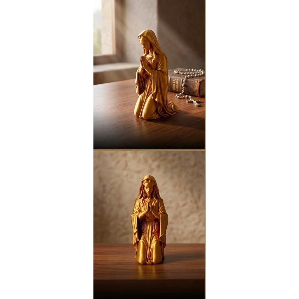 Nossa Senhora de Joelhos Dourada Estatueta Decorativa de Fé, Oração e Proteção | Elegância para seu Lar ou Altar