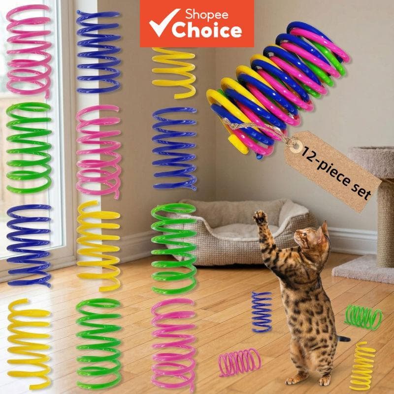 Brinquedo Interativo de Mola para Gatos, Mola Espiral de Plástico Colorido Durável, Usado para Caça e Mordidas,