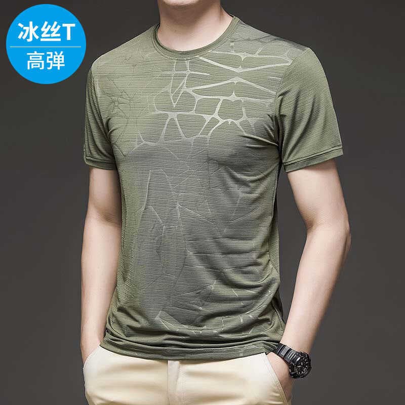 Verão gelo seda de manga curta camiseta masculina fina em torno do pescoço meia manga topo solto tamanho grande Hong Kon