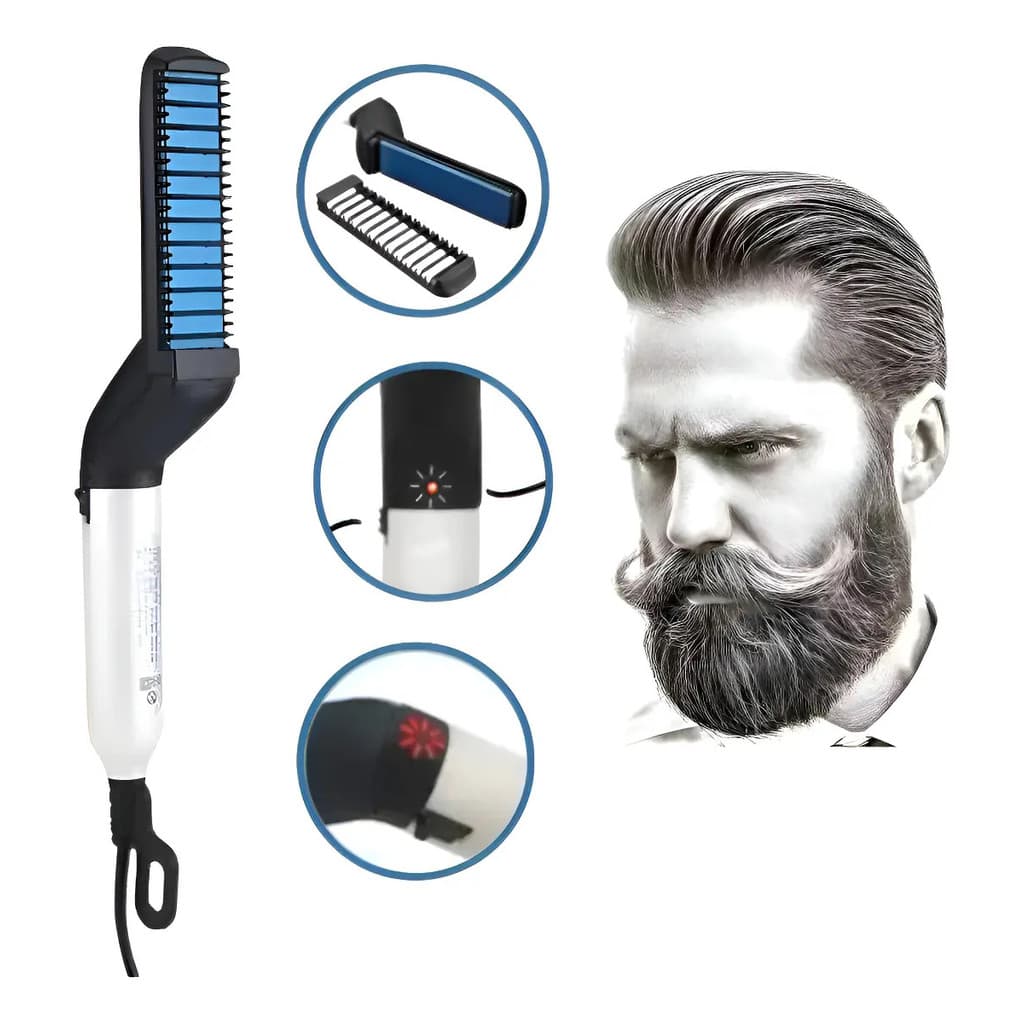 Pente Chapinha Eletrico Alisador De Cabelo E Barba Bivolt Azul