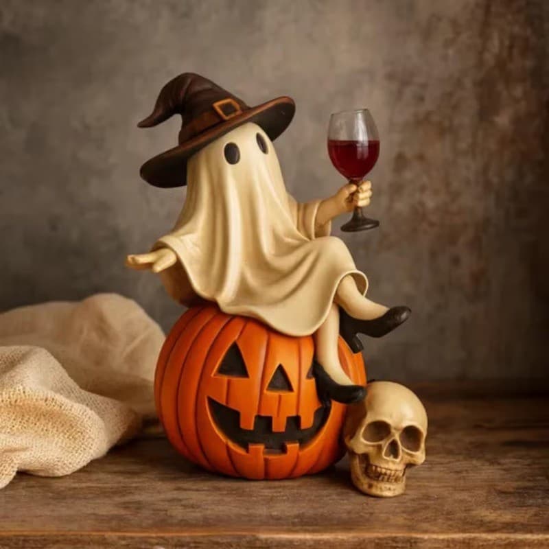 Enfeites de abóbora de bruxa fantasma de Halloween, estátua fantasma divertida de copo de vinho portátil, abóbora Yinsen