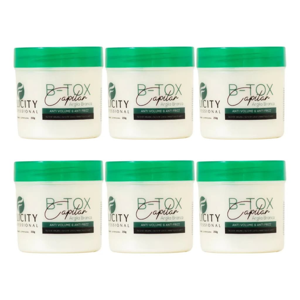 Kit C/6  B-Tox Capilar Argila Branca Orgânico Felicity 250G