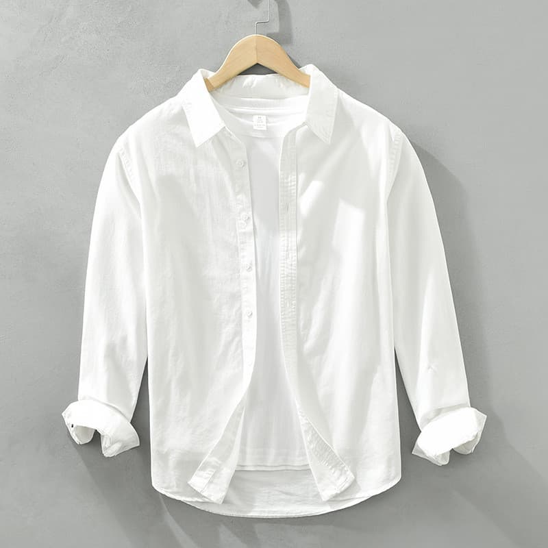 Camisa de manga comprida de algodão estilo masculino literário primavera outono lapela solta Bottoming topo japonês simp