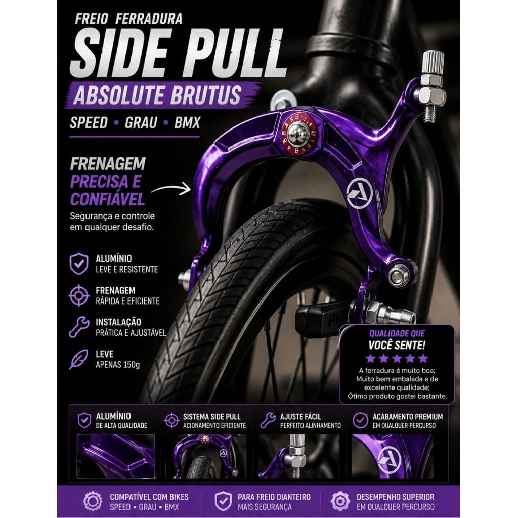 Freio Ferradura Dianteiro Absolute Brutus Bmx Wheeling Grau Speed Side Pull