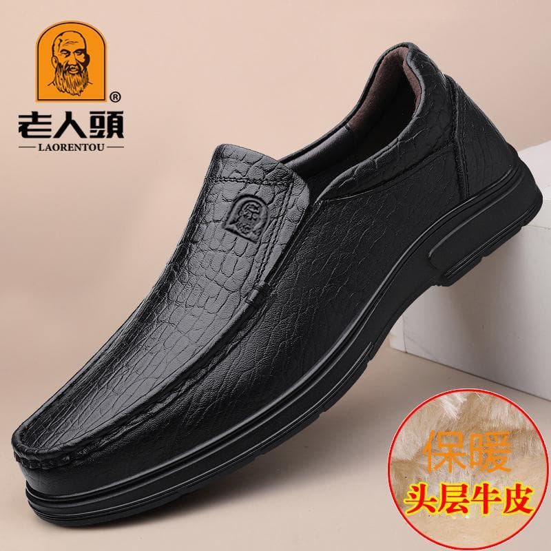 Sapatos masculinos de cabeça de idosos cobrem pé outono inverno couro genuíno negócios sapatos de couro casuais sola mac