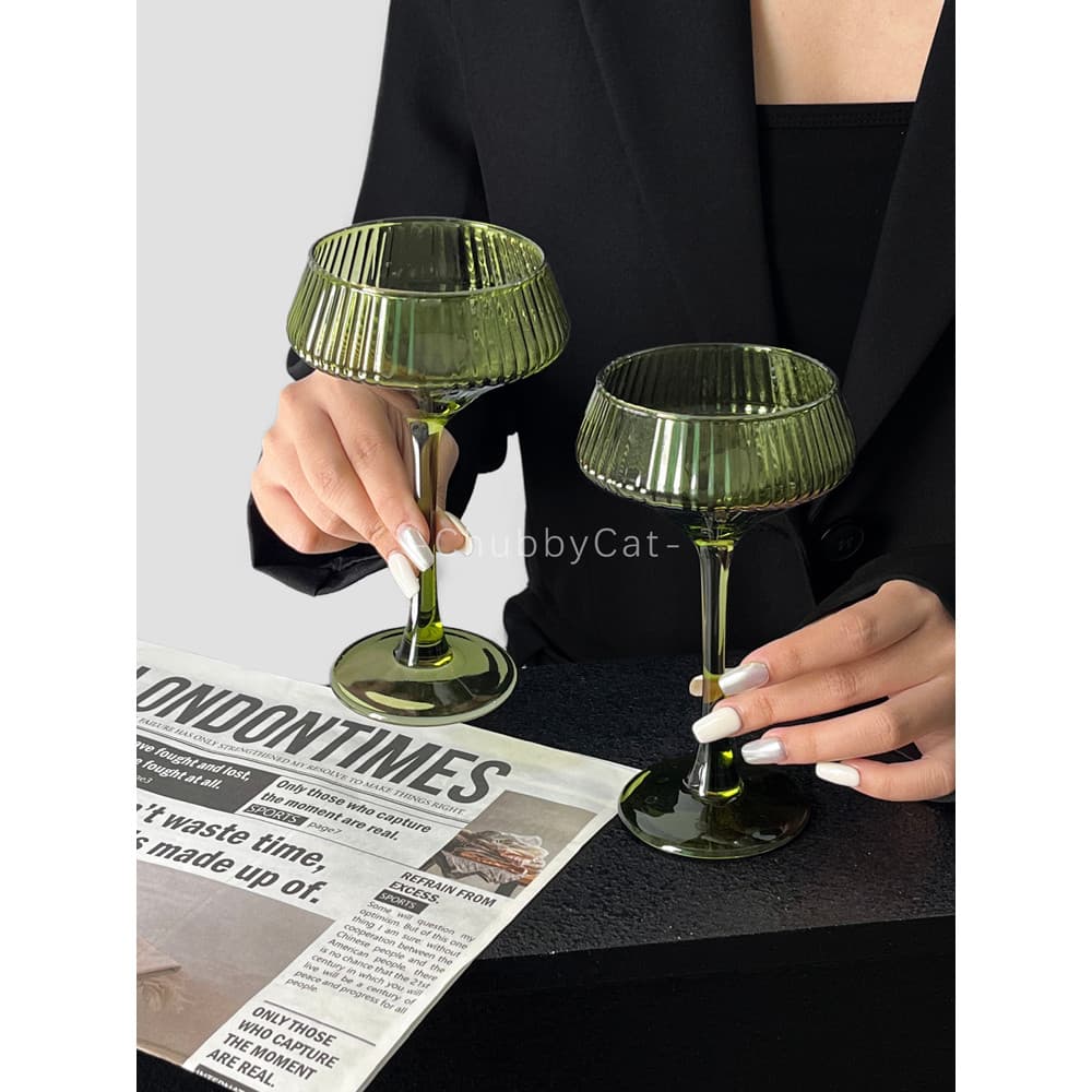 Retro verde de meia-idade vidro listrado taça Cocktail vidro vinho tinto champanhe bolha água vidro sorvete