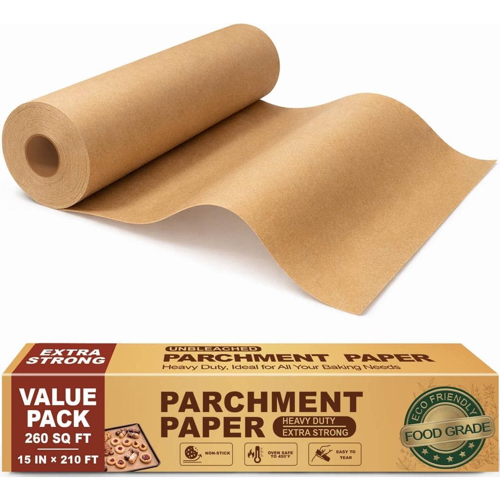 Rolo De Papel Pergaminho Cru De 15 x 210 Pés Com Cortador Serrilhado , Antiaderente De 260 Quadrados Para Assar , Cozinh