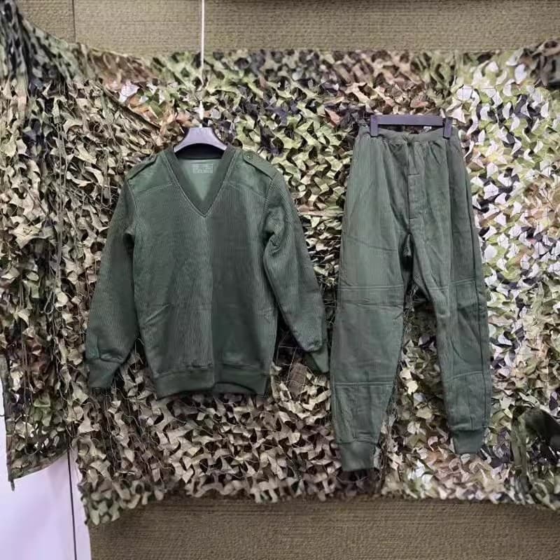 Genuíno bens antigos Wu jaqueta de lã verde calças terno roupa interior quente à prova de frio outono inverno engrossado