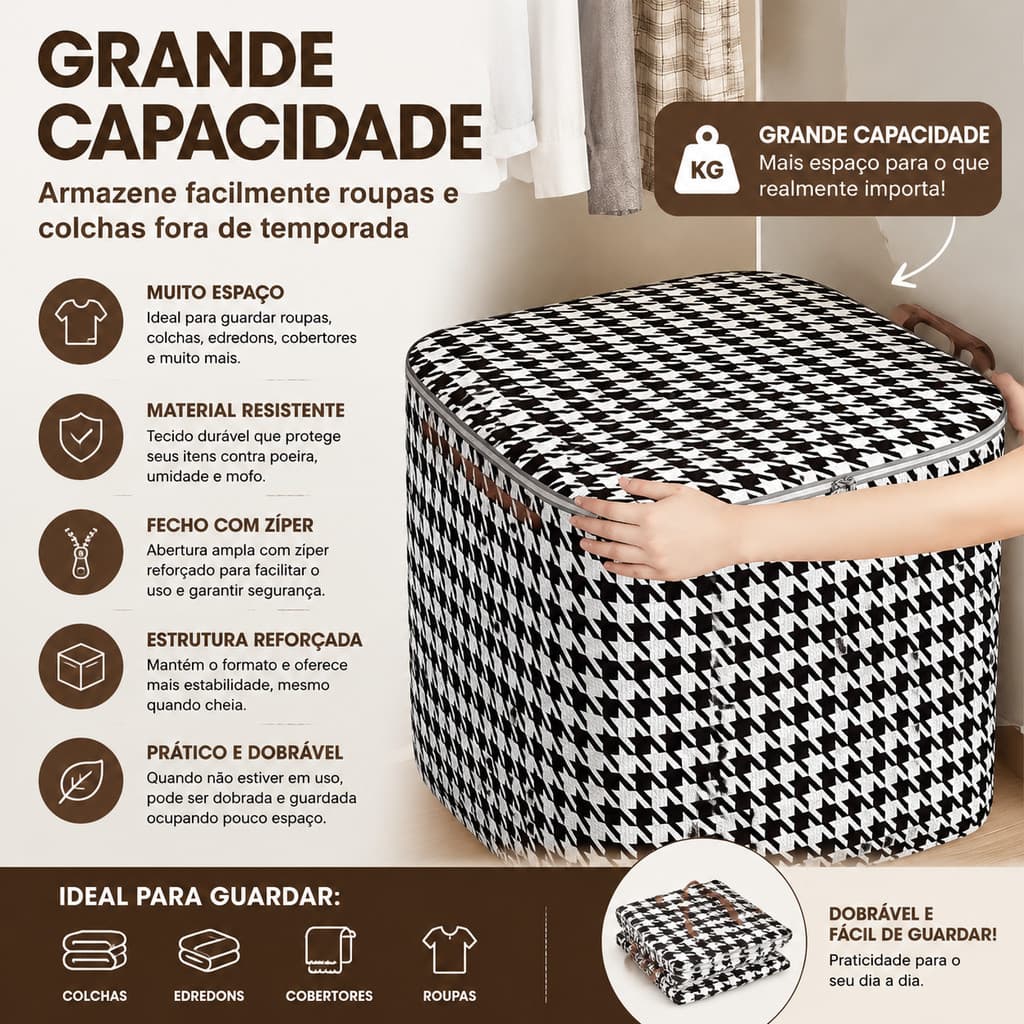 Kit3 Caixa Saco Organizador 180L Empilhável Economiza Muito Espaço em Apartamentos Pequenos e Closets Minúsculos