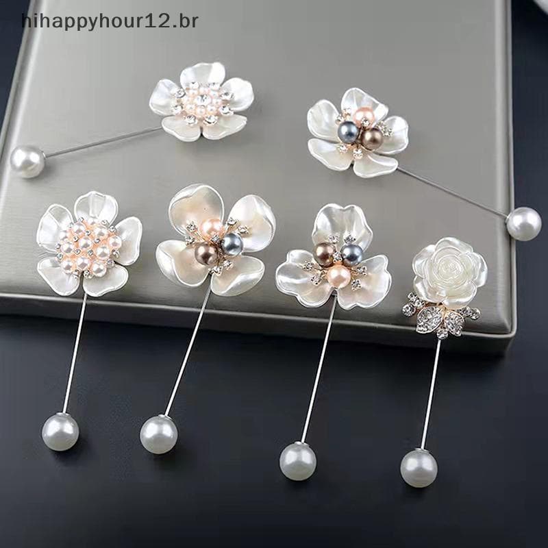 HIHAP Broche De Flor De Camélia Com Concha De Pérola Branco Floral Lapela Presente