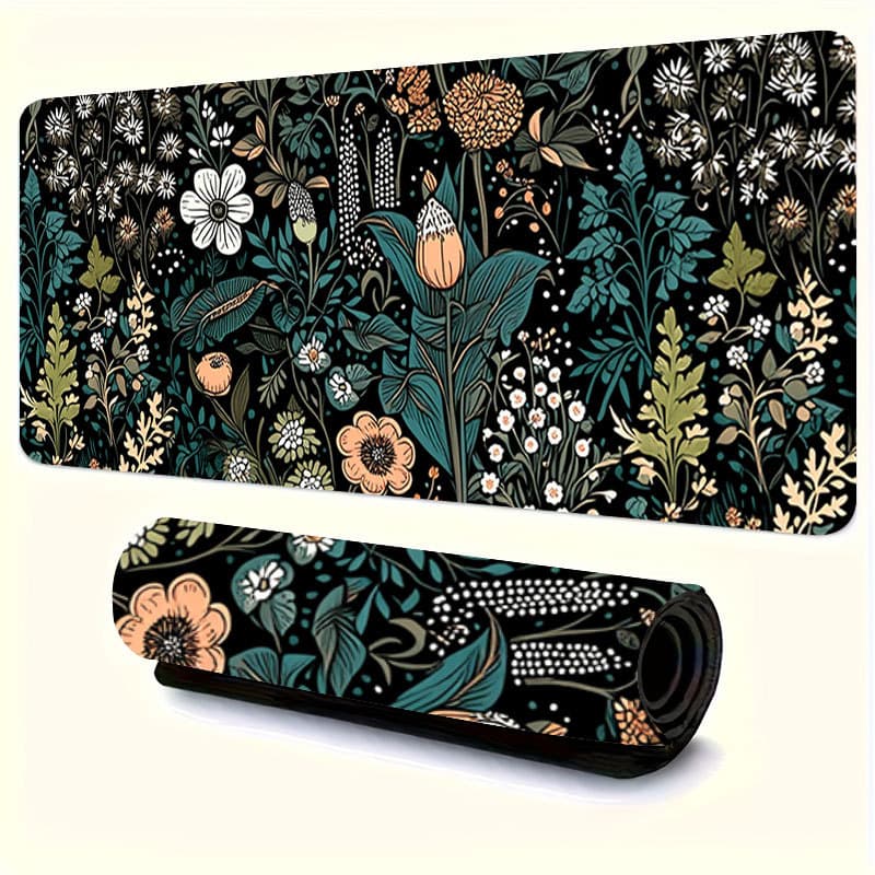Mousepad Grande Borboleta Luminosa e Buquê de Flores Base Antiderrapante Superfície Lisa para Notebook e PC