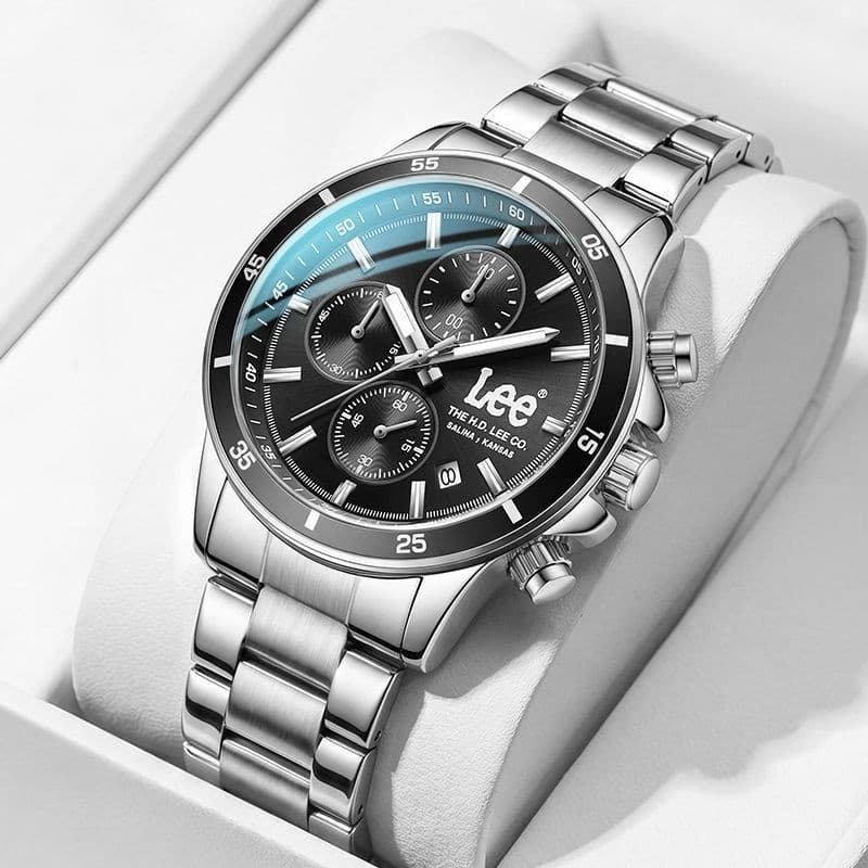 LEE Relógio masculino de três olhos e seis mãos multifuncional relógio masculino pulseira de aço moda tendência relógio