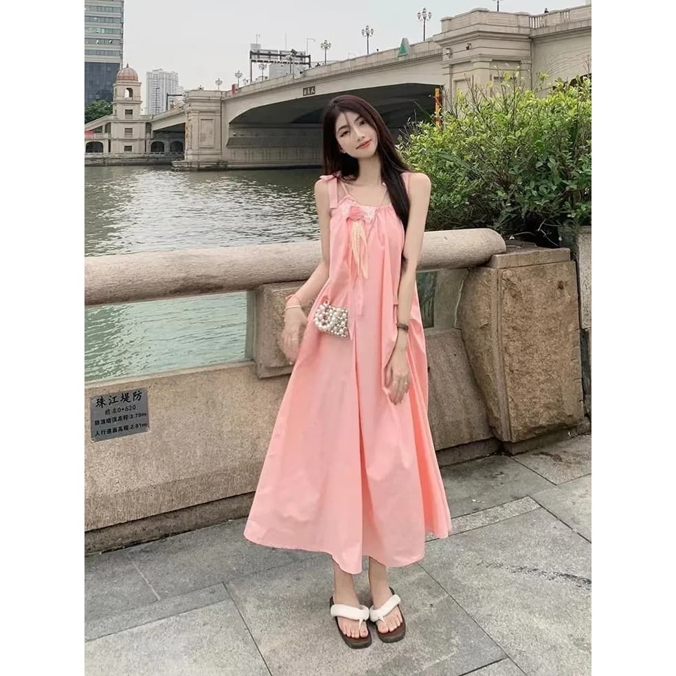 Francês primeiro amor doce rosa estilingue vestido feminino verão 2024 novo estilo Design nicho temperamento saia longa