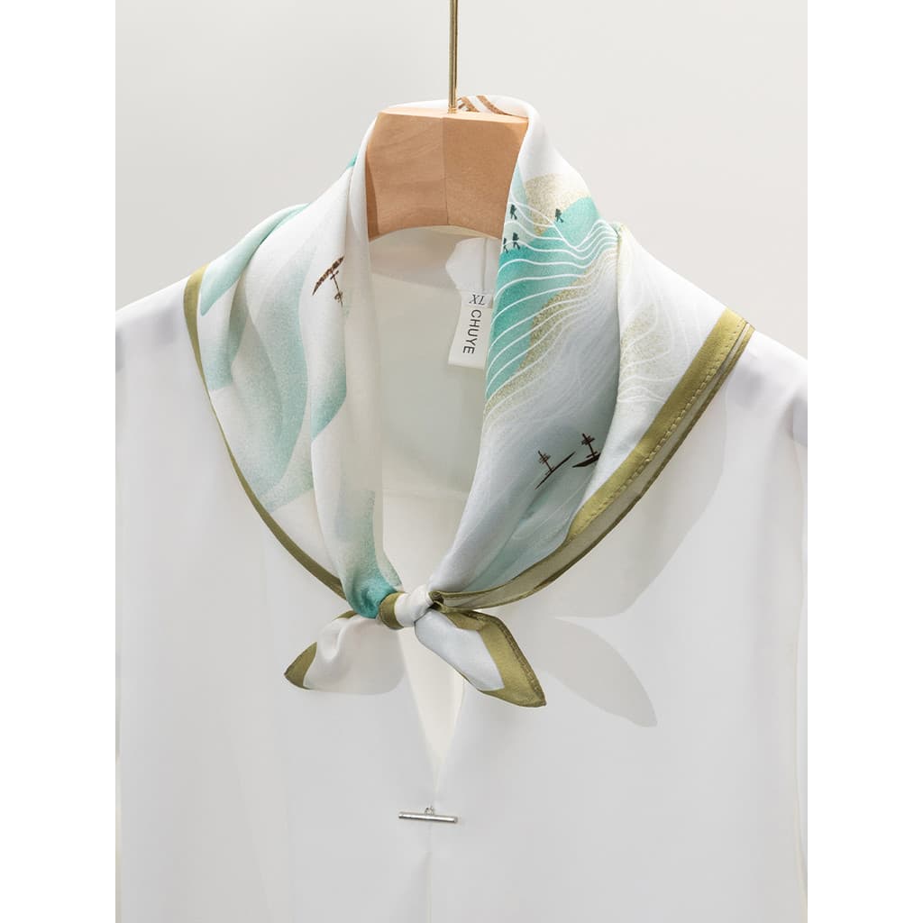 Verde montanha verde água luz verde estilo chinês 100% lenço de seda feminino mãe High-End sentir camisa combinando grav