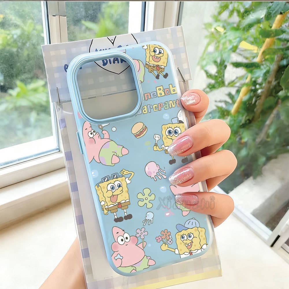Capinha para iPhone 17/16/15/14/13/12 Pro Max Capa celular cartoon bob esponja completo textura suave anti impressão