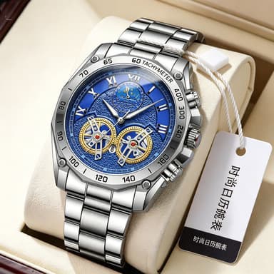 High-End masculino negócios imitação mecânica oco placa grande relógio de aço calendário multifuncional falso três olhos