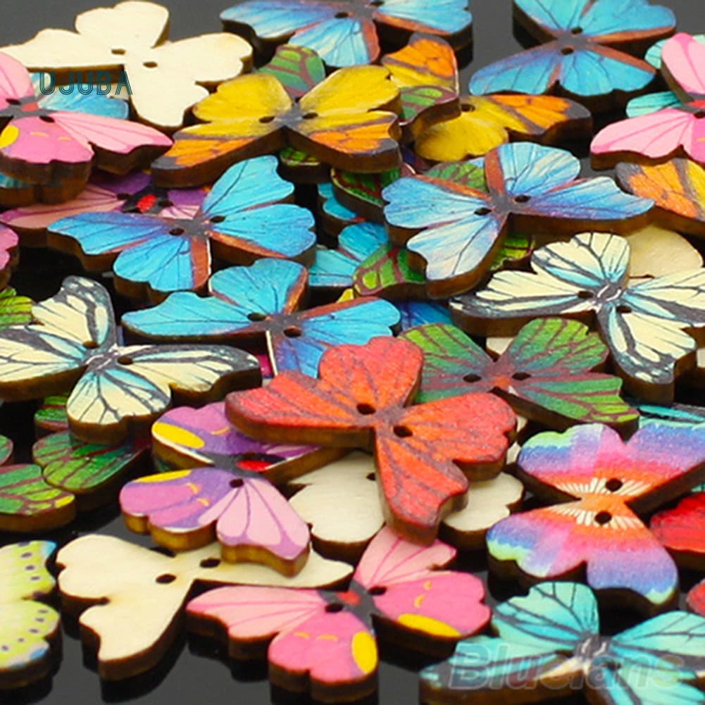 Ujb 50 Peças 2 Furos Cor Mista Borboleta Botões De Madeira Costura Scrapbooking Faça Você Mesmo