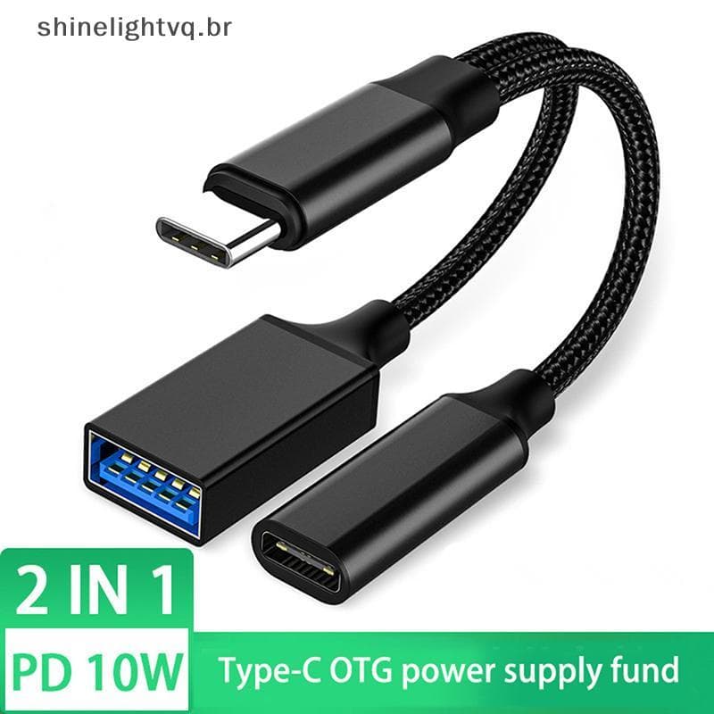 [shin] Adaptador De Telefone Com Cabo USB C OTG 2 Em 1 Type Macho Para Fêmea Porta De Carregamento Divisor BR