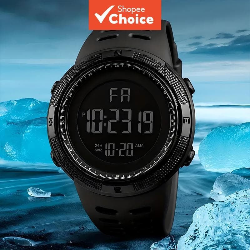 Relógio esportivo digital grande masculino preto total com alarme e cronômetro, para uso ao ar livre, casual e
