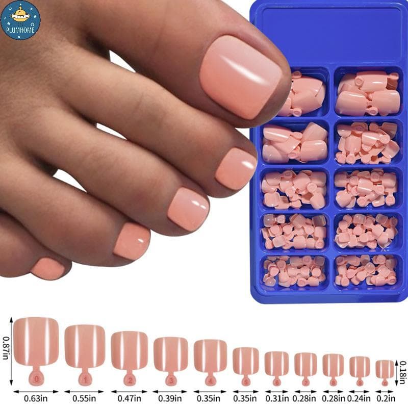 PLUMHOME 100 Pçs Unha Falsa Natural Cor Sólida Imprensa No Dedo Do Pé Cobertura Completa Dicas De Arte De Unhas Quadrada