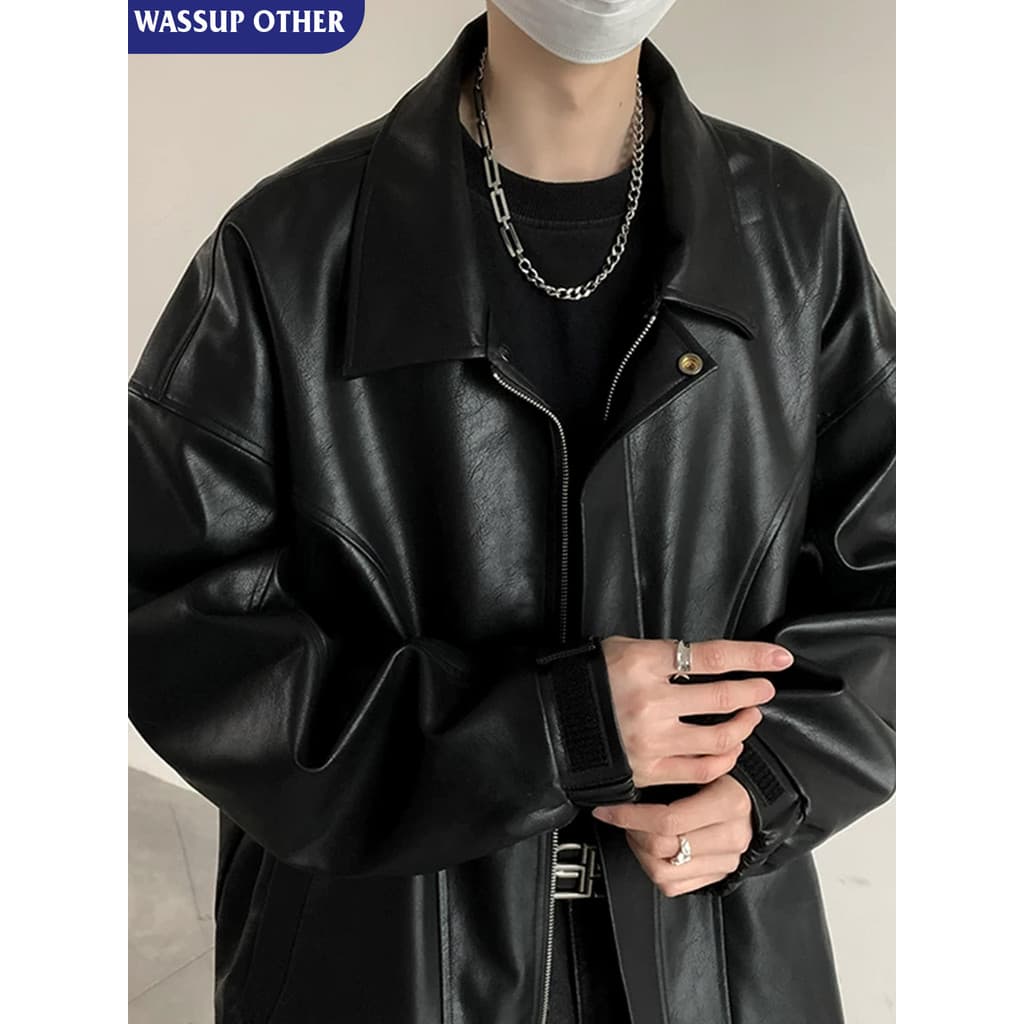 WASSUP OUTRO Jaqueta De Couro Americana Masculina Primavera Outono Na Moda Solta Casual Terno Da Motocicleta Ruffian Bon