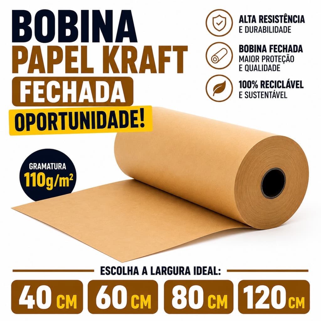 Bobina Papel Kraft Pardo Jandaia 80g 150 Metros 40 60 80 120cm Embalagem Ecommerce Artesanato Original