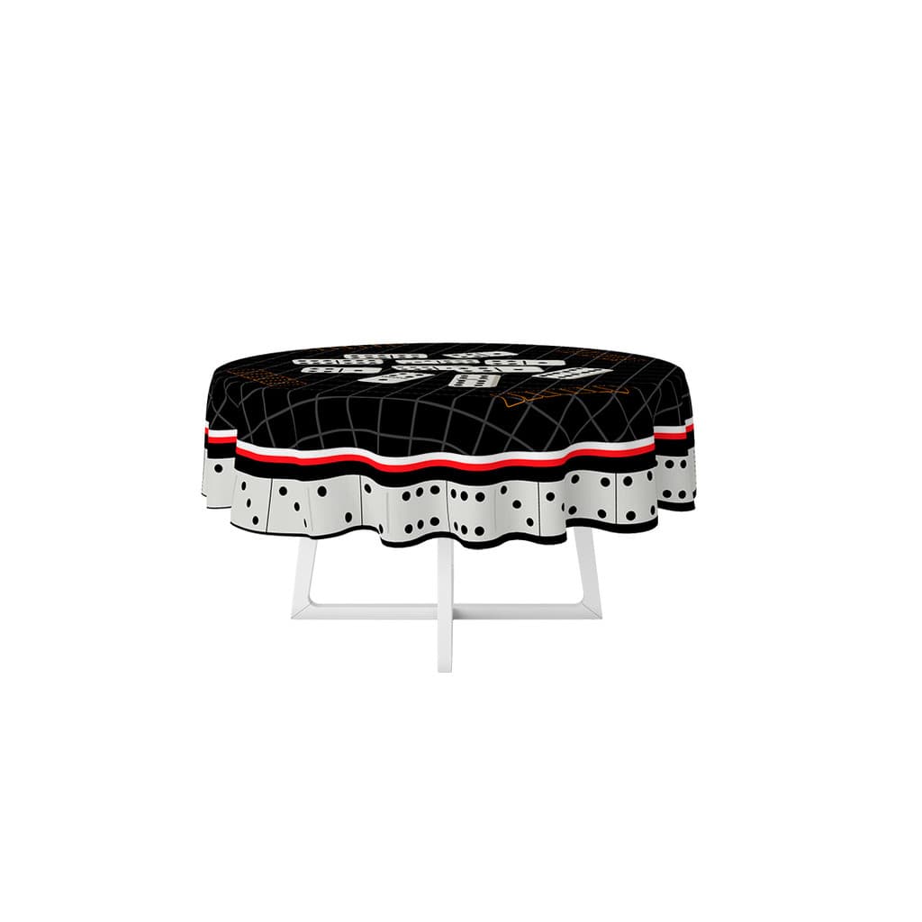 Toalha de Mesa Jogo Dominó Preto Oxford Premium Decorativa Lavável Redonda 140x140cm