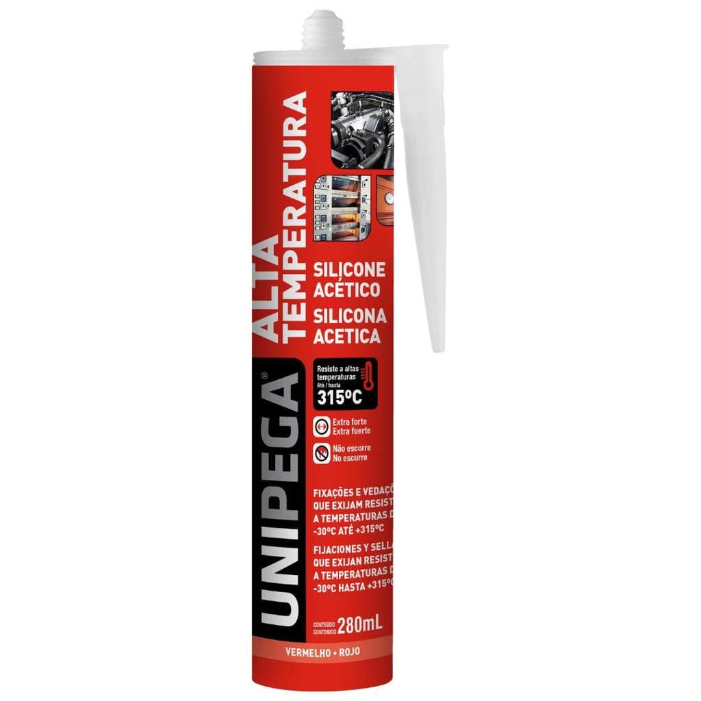 Silicone Acético Alta Temperatura Unipega Vermelho 280ml / 280g