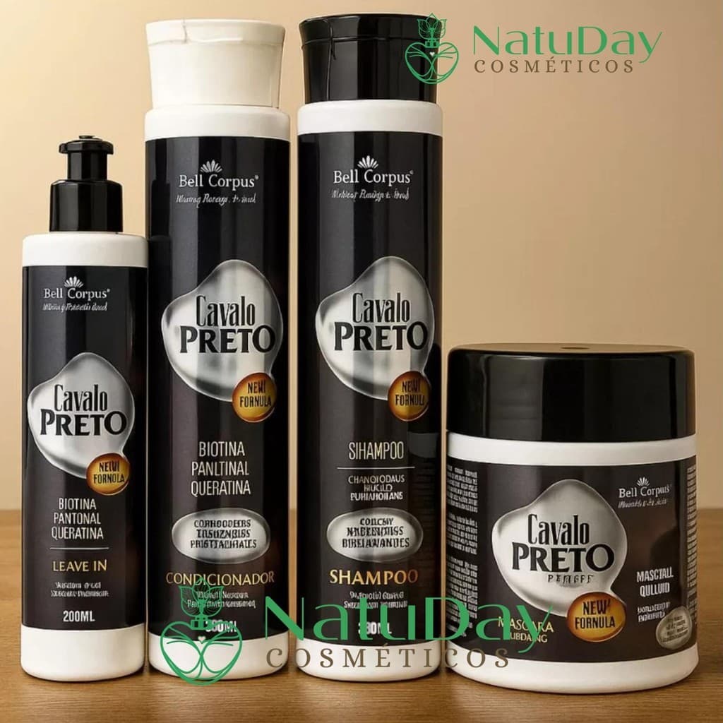 Kit Tratamento Capilar Shampoo e Condicionador Cavalo Preto Crescimento e Força 4 Itens Bell Corpus