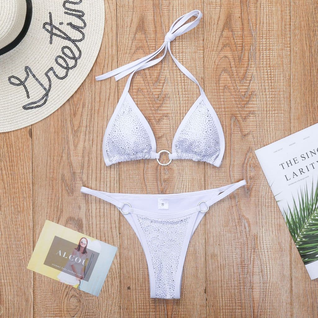 Biquíni sensual com strass, maiô feminino de duas peças