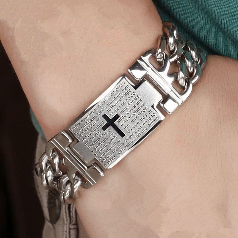 Pulseira masculina de aço titânio de fileira dupla pulseira de aço inoxidável