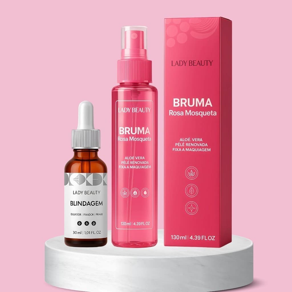 Kit Bruma Fixadora Rosa Mosqueta + Blindagem 3 em 1 Lady Beauty – Maquiagem à Prova D’Água