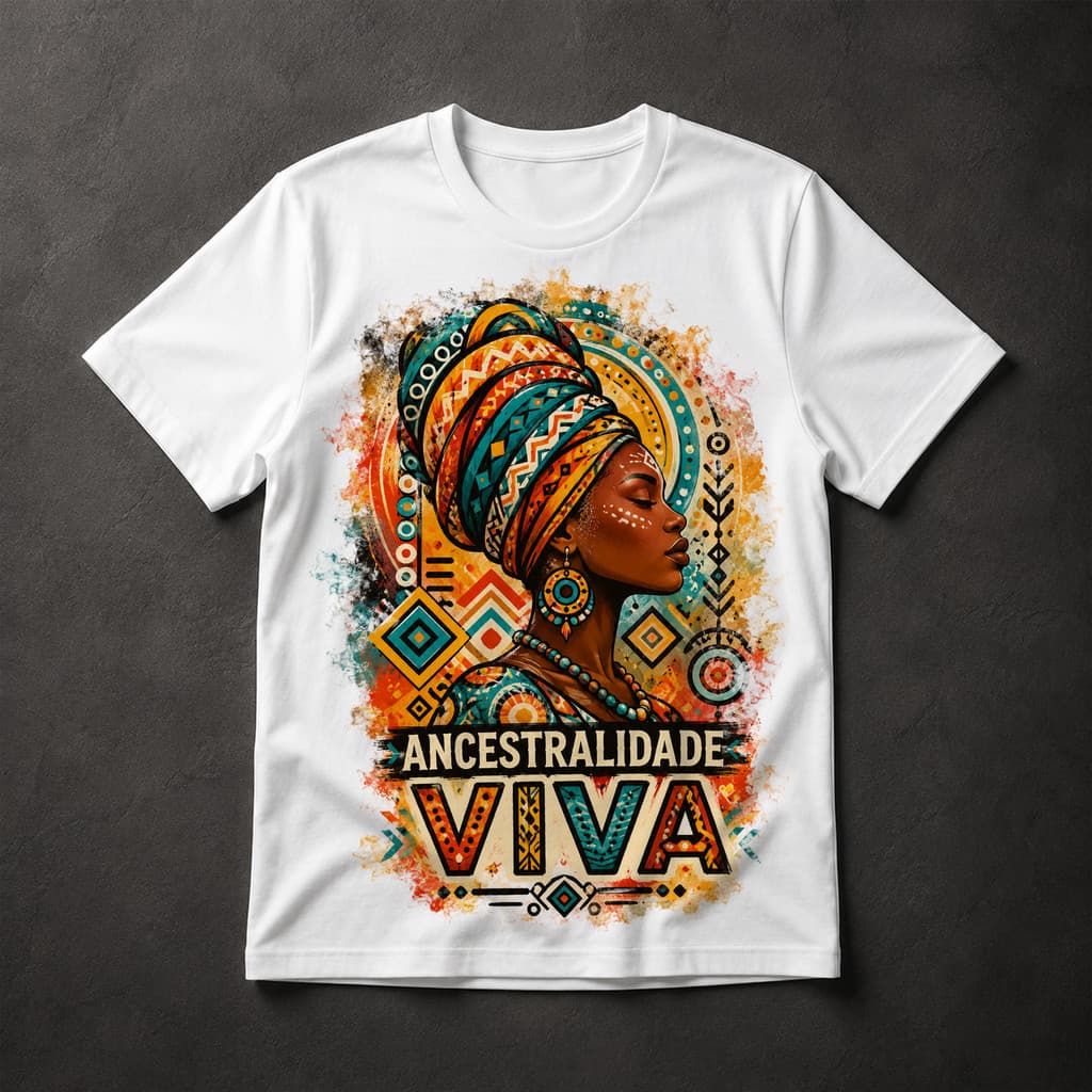 Camiseta Masculina Ancestralidade Viva Cultura Afro Africana Turbante Étnica Consciência Negra