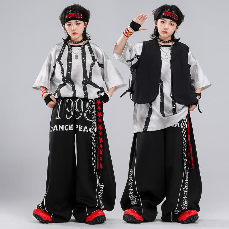 Crianças hiphop hip-hop desempenho traje hip-hop Street Wear meninos solto terno de manga curta médio grande menino traj