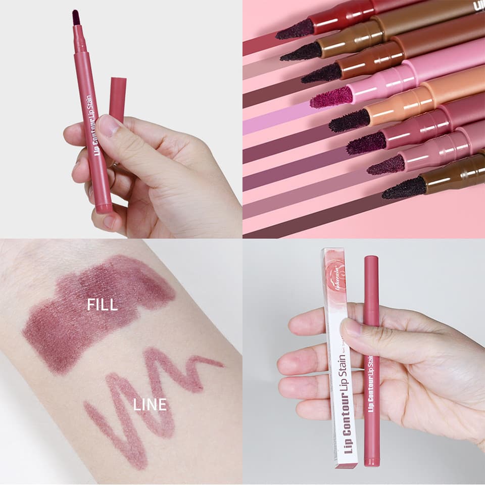 Delineador labial de duas cabeças com brilho labial segura renderização de cores de maquiagem