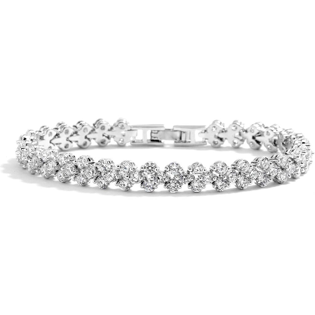Pulseira de Cristal de Zircônia Cúbica com Revestimento de Platina Mariell para Noivas, Casamentos, Bailes e Uso Diário