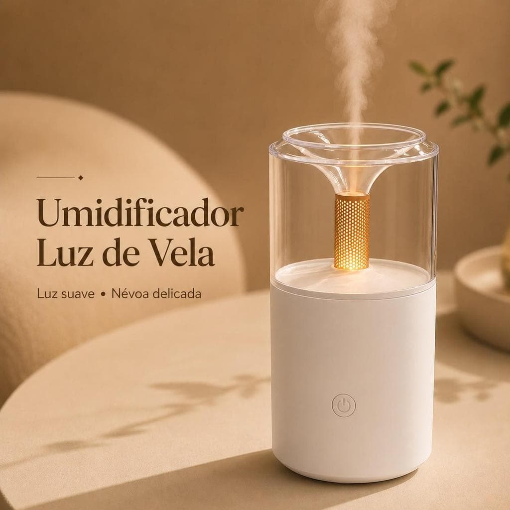 Umidificador de Ar LED Luz de Vela USB Silencioso Difusor