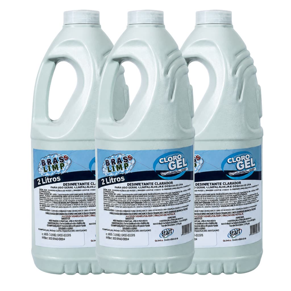 Kit 3 Cloro Gel Concentrado 2L – Limpeza e Desinfecção Potente