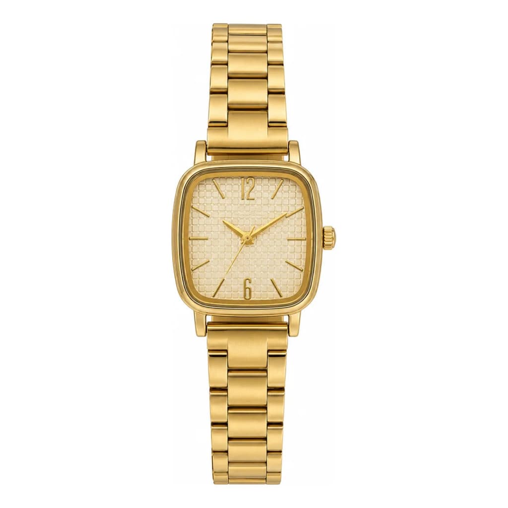 Relógio Dourado Quadrado Slim Elegante Pequeno Chique