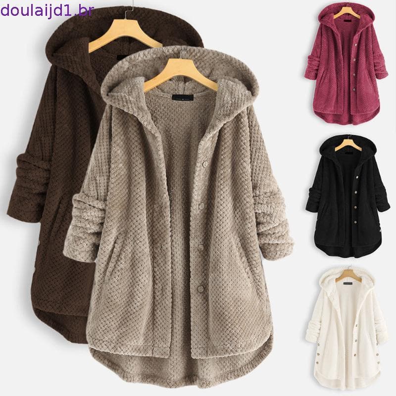Casaco Feminino Elegante Plus Size de Lã Média Dupla Face THL1 LUY0