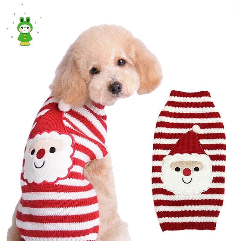 Suéter De Natal Para Cachorro Com Chapéu , Roupa De Malha Listrada Vermelha E Branca Animais De Estimação