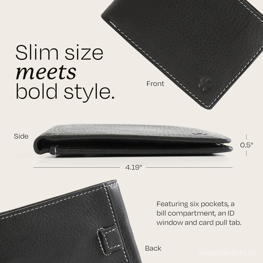 Carteira de Couro Integral para Homens da Marca Swear |   Design fino com bloqueio RFID, com bolso para dinheiro e alça