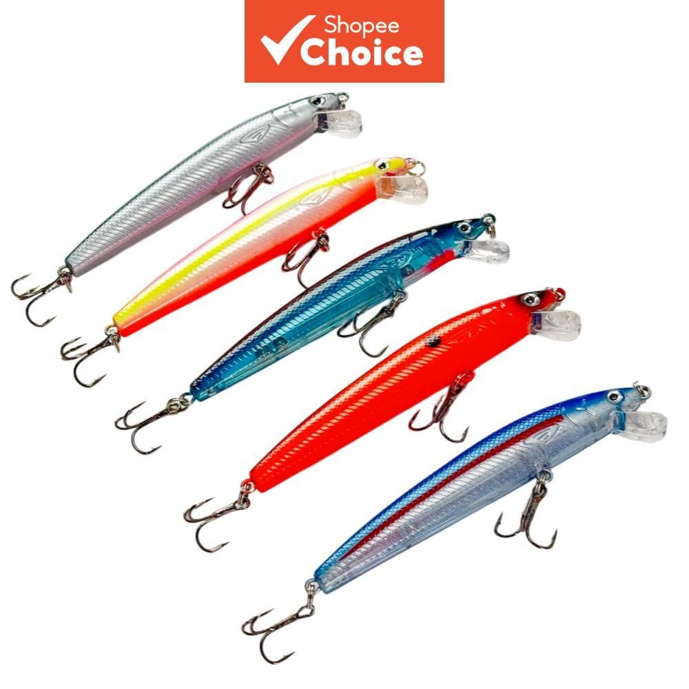 Iscas Flutuantes de Minnow Iscas Duras de Plástico para Pesca, 5 Cores de Isca Artificial com Garateias Triplas para